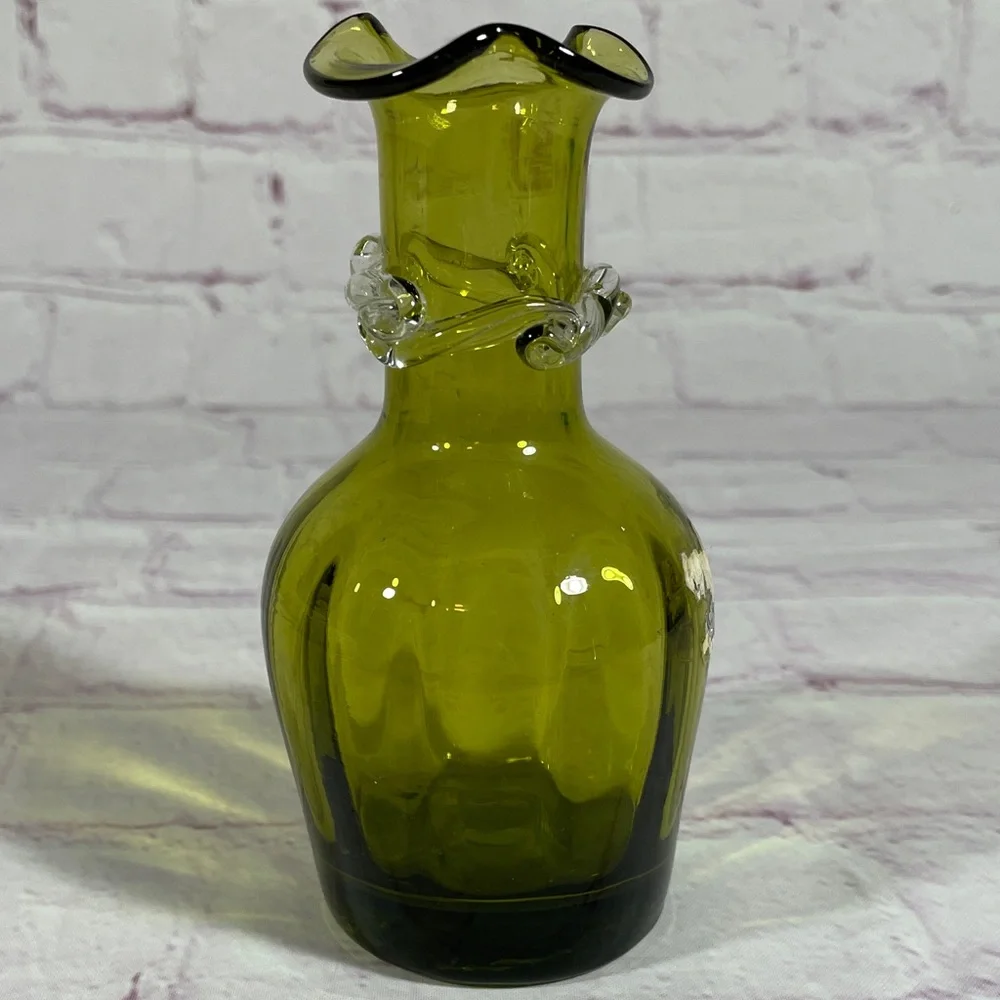 Vintage Pilgrim Hand Blown Green Glass Vase